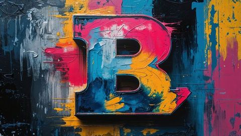 Vivid Graffiti Letter B Mural in Abstract Artistic Effect