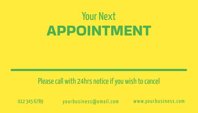 Useful for businesses to remind clients of upcoming appointments. Can be easily customized with specific business contact information. Ideal for healthcare providers, salons, and consulting services to ensure clients remember their scheduled times.