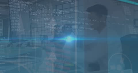 Futuristic Data Processing Animation in Modern Office