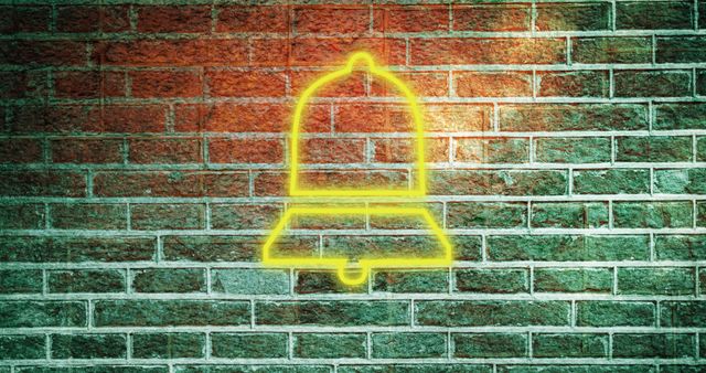 Glowing Neon Bell Notification Icon on Brick Wall Social Media Concept - Download Free Stock Images Pikwizard.com