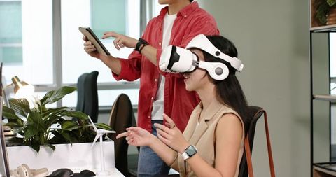 VR Collaboration in Modern Office with Futuristic Technology