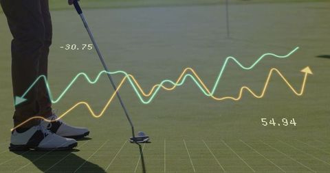 Golfer Analyzing Performance with Data Visualization on Green