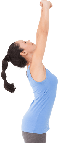 Fit Brunette Woman Stretching Arms in Yoga Pose Transparent Background