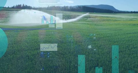 Precision farm irrigation with data overlays on agricultural field