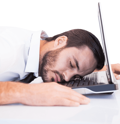 Exhausted Businessman Gravitating on Laptop Keyboard Transparent Background - Download Free Stock Videos Pikwizard.com