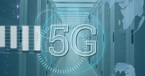 5G Network Digital Data Overlay in Modern Server Room - Download Free Stock Images Pikwizard.com