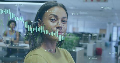 Confident Businesswoman Overlapping Financial Data Charts