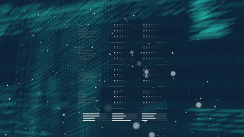Digital Code on Abstract Navy Background with Floating Dots
