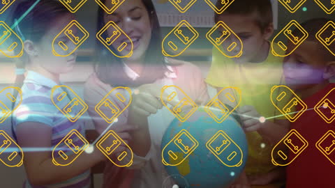 Enthusiastic Teacher and Diverse Students Learning Geography