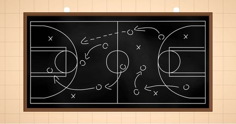 Basketball Strategy Diagram on Black Chalkboard