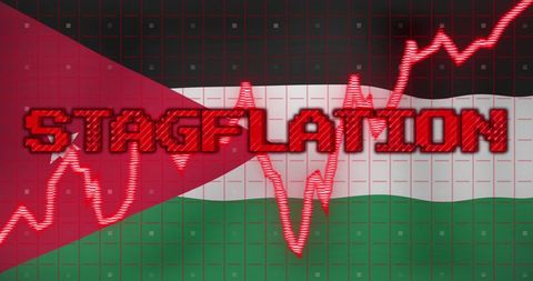 Stagflation Concept Overlapping Palestinian Flag and Data Charts