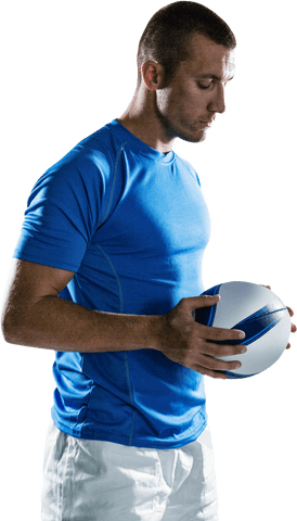 Thoughtful Athlete Holding Rugby Ball on Transparent Background - Download Free Stock Videos Pikwizard.com