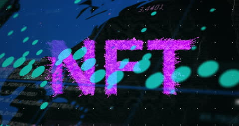 Stylized NFT Text with Digital World Map Background