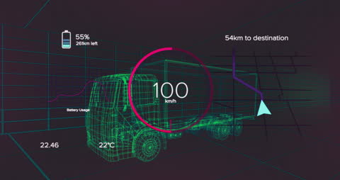 Digital Interface Displaying Truck Navigation Hologram