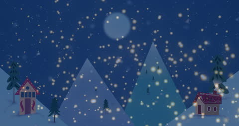 Magical Winter Landscape with Snowfall and Moonlit Sky