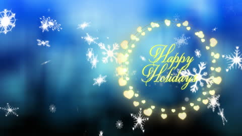 Christmas Snowflakes and Happy Holidays Text on Blue