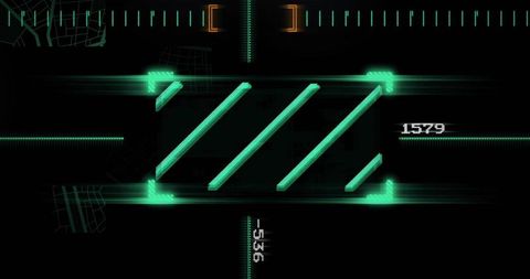 Futuristic neon teal hud interface slanted bars, nodes and wireframe telemetry overlay