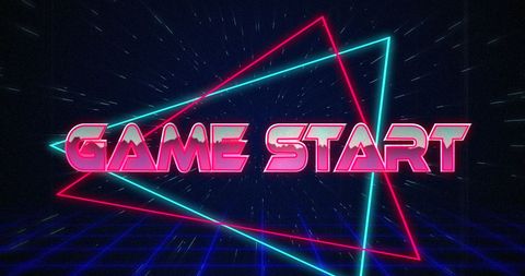 Retro Gamer Text with Neon Graphic Elements in Motion