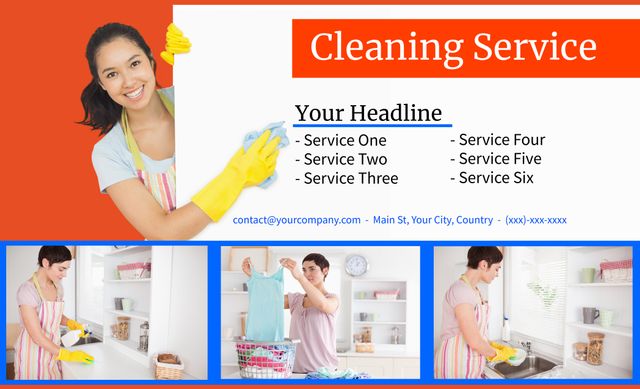 Professional Cleaning Service Banner with Smiling Worker Demonstrating Efficiency - Download Free Stock Templates Pikwizard.com