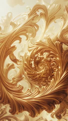 Rotating Gold Filigree Spiral Unfurling Baroque Scrollwork Ornament Vertical Video Loop