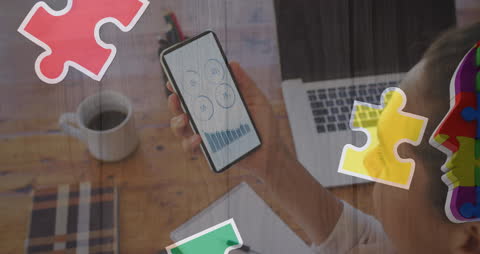 Animation of Autism Awareness over Woman Analyzing Smartphone Data