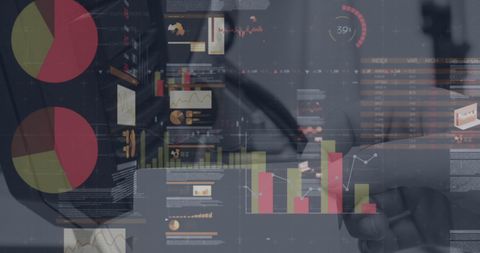 Close-up of credit card payment with digital data analytics interface