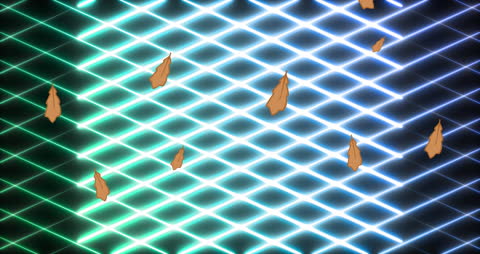 Falling Glowing Autumn Leaves on Luminous Grid