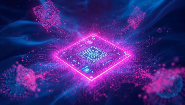 Neon Pink Microchip Brightening Cyber Future