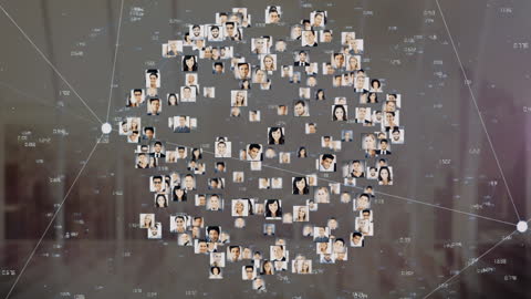 Global Network with Diverse Profile Icons and Digital Elements