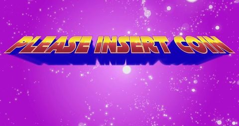 Neon arcade style text prompt please insert coin