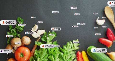 Social media engagement over vegetables conceptual composition