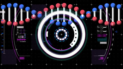 Animated DNA Strand with Futuristic Digital Scanning Interface