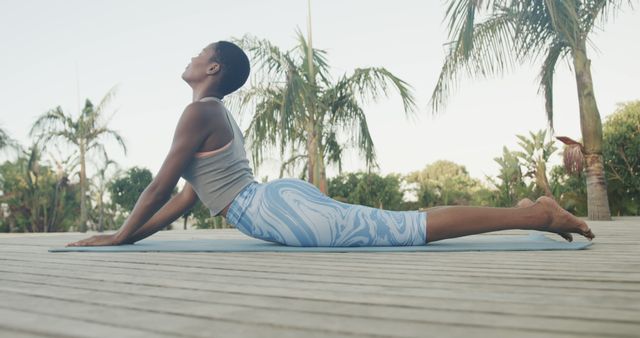 Woman Practicing Cobra Pose Amidst Tropical Setting Outdoor Yoga - Download Free Stock Images Pikwizard.com