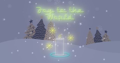 Festive Holiday Candle in Winter Wonderland Scenery