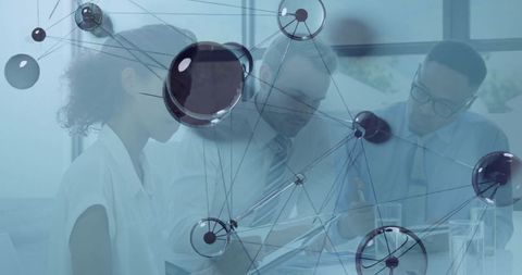 Business team planning with technological network visualization