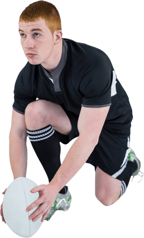 Focused rugby player preparing transparent kick scene