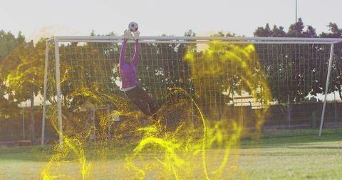 Goalkeeper Activating Motion Energy to Save Soccer Ball in Dynamic Action