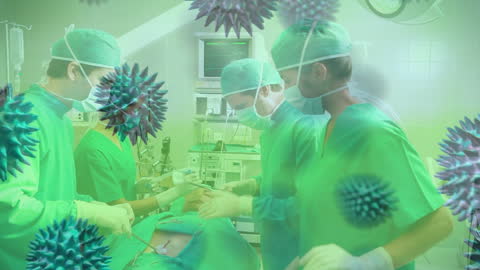 Surgeons Performing Operation with COVID-19 Overlay
