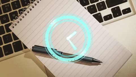 Time Management Animation with Clock Over Desk Setup