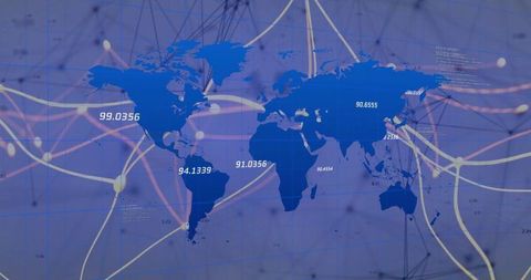 Futuristic Digital World Map Network with Data Connections