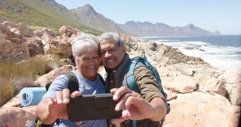 Happy Senior Couple Taking Selfie During Scenic Mountain Hike - Download Free Stock Images Pikwizard.com