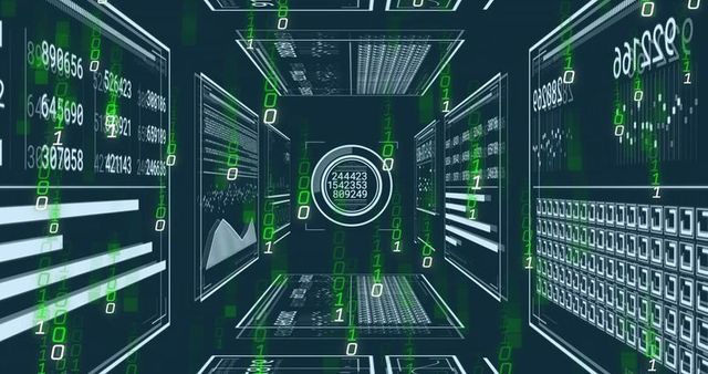 Futuristic digital data corridor with binary code