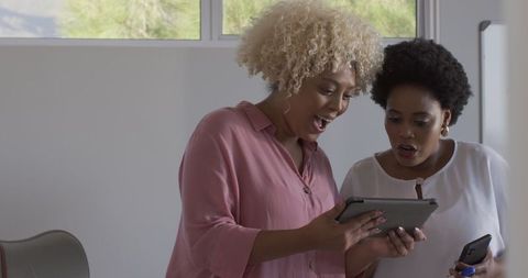 Two Professional Women Engaged in Office Discussion