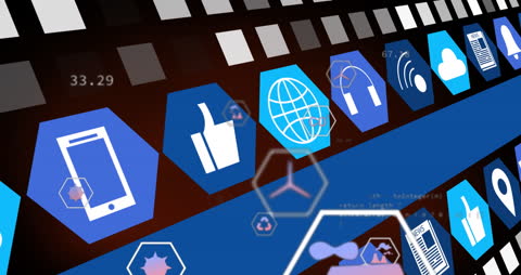 Digital Icons and Data Processing in Modern Technology Animation