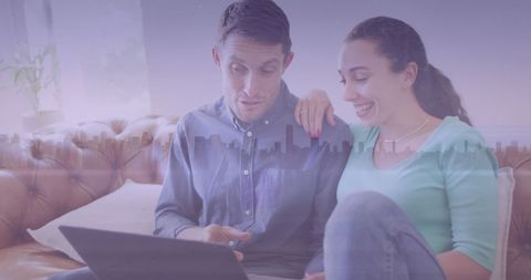 Couple Using Laptop with Overlay of 5G and Modern Cityscape - Download Free Stock Images Pikwizard.com