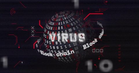 Virus threat in digital data and binary code sphere