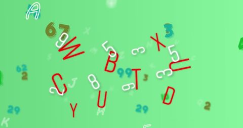 Mixed letters and numbers on vibrant green background