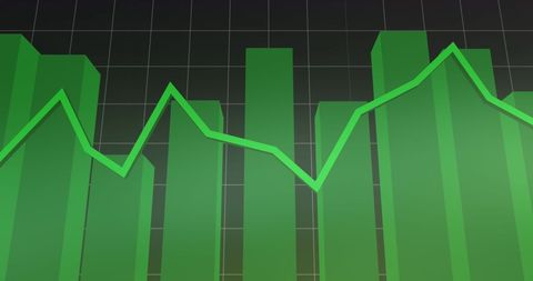Financial market data with green line graph