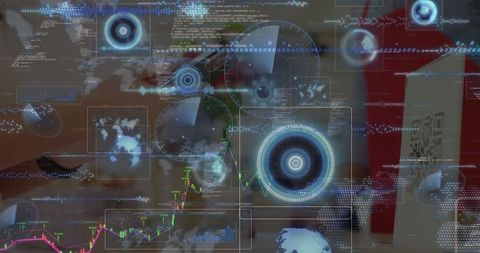 Businessman Using Holographic Interface for Data Analysis in Coffee Shop
