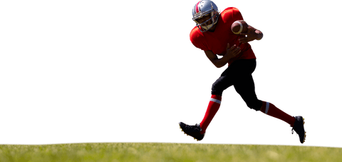 American football player sprinting on transparent background course
